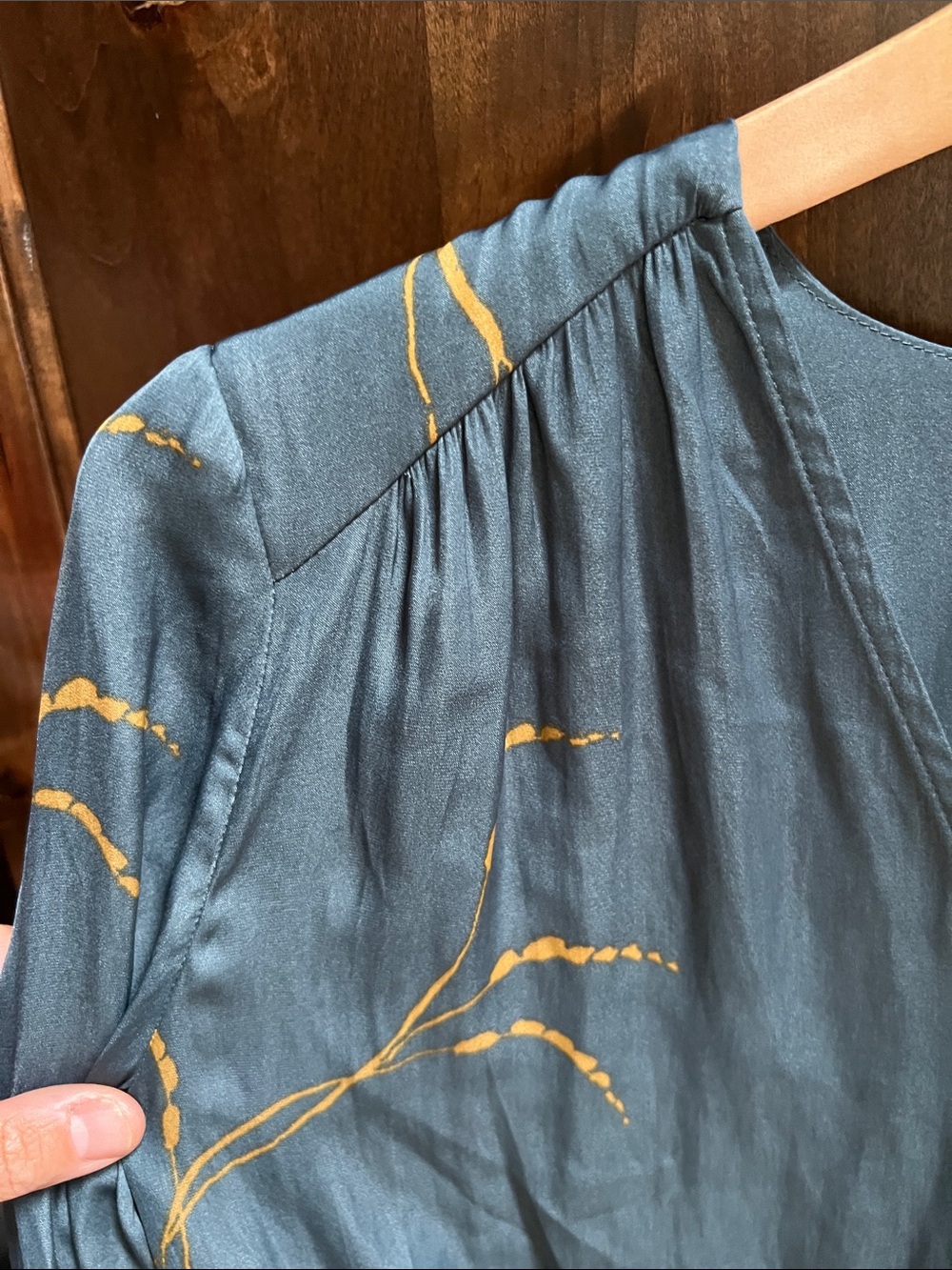 Grade & Gather Slate Blue Blouse with Gold Floral Detail - Picture 6 of 11